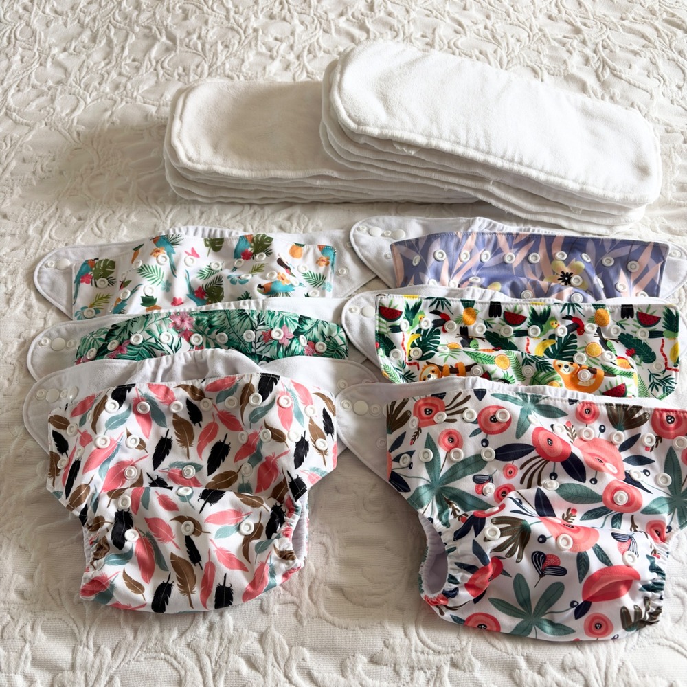 Wegreeco Cloth Diapers 6 Pack One Size Adjustable Reusable + 12 Inserts